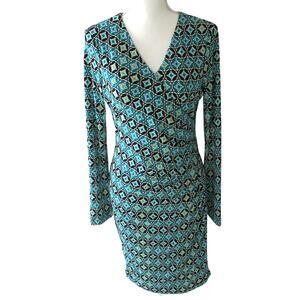 Calvin Klein Women's Multi Color Long Sleeve Stretch Zip Back Dress Size 10